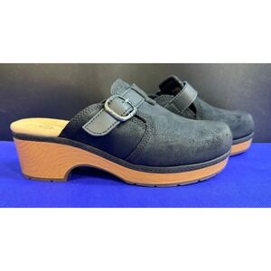 Clarks Collection Black Suede Buckle Comfort Clogs Shoes Women Size 7.5 Wide NEW